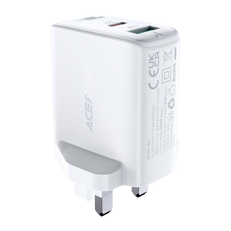 A8 PD32W (USB-C+USB-A) Dual Port Charger (UK)