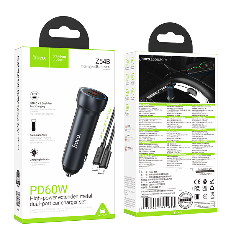 Z54B Prosperous PD60W (2C) Car Charger Set (USB-C To USB-C)