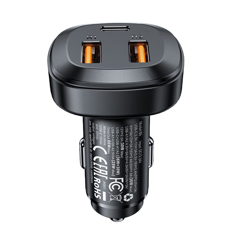 B9 66W(2USB-A+USB-C) Three Port Metal Car Charger