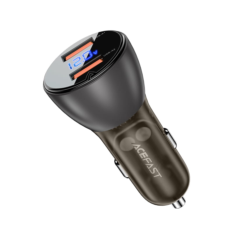 B7 Metal Car Charger 45W (USB-A + USB-A) With Digital Display
