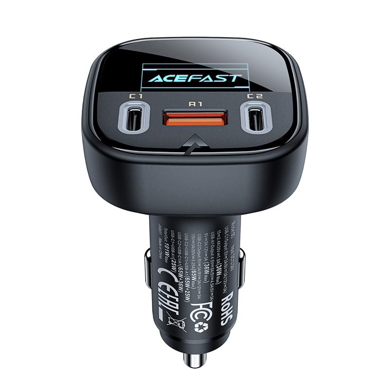 B5 101 W (2C+A) Metal Car Charger With OLED Smart Display