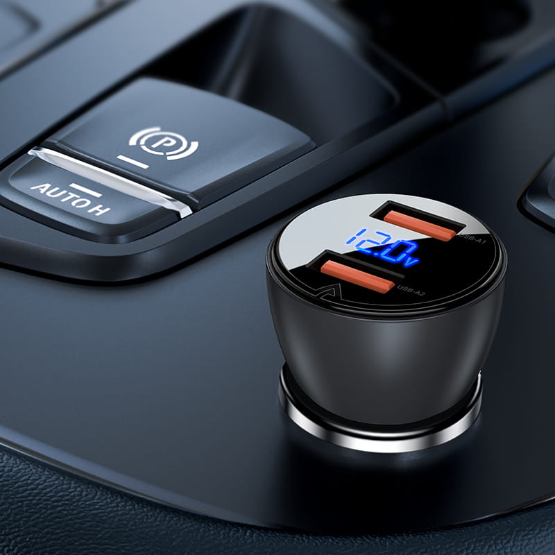 B6 Metal Car Charger 63W (USB-A+USB-C) With Digital Display