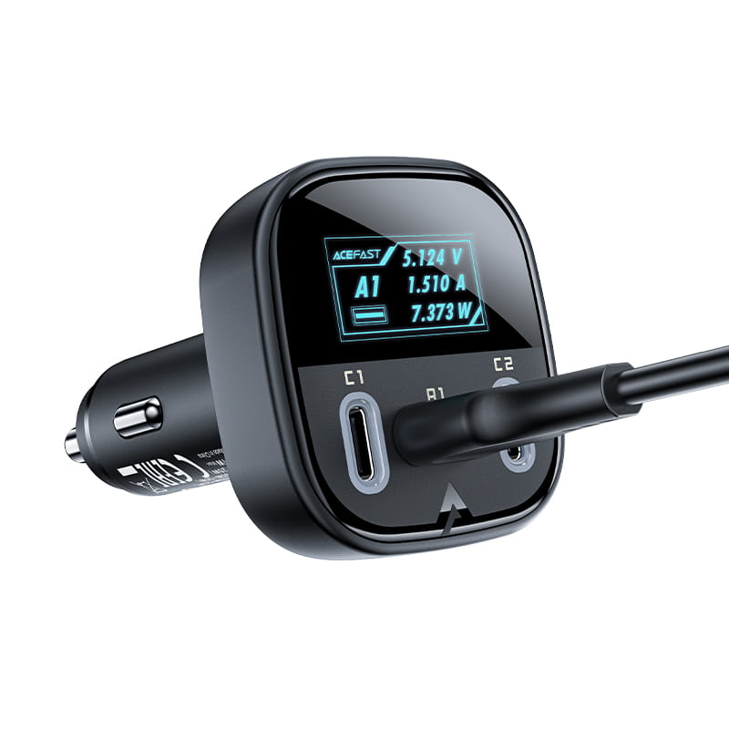 B5 101 W (2C+A) Metal Car Charger With OLED Smart Display