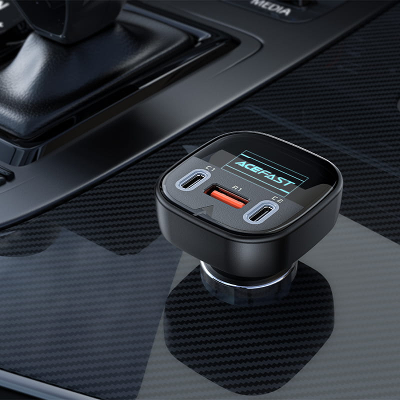 B5 101 W (2C+A) Metal Car Charger With OLED Smart Display