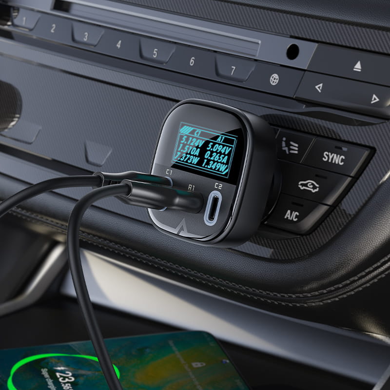 B5 101 W (2C+A) Metal Car Charger With OLED Smart Display