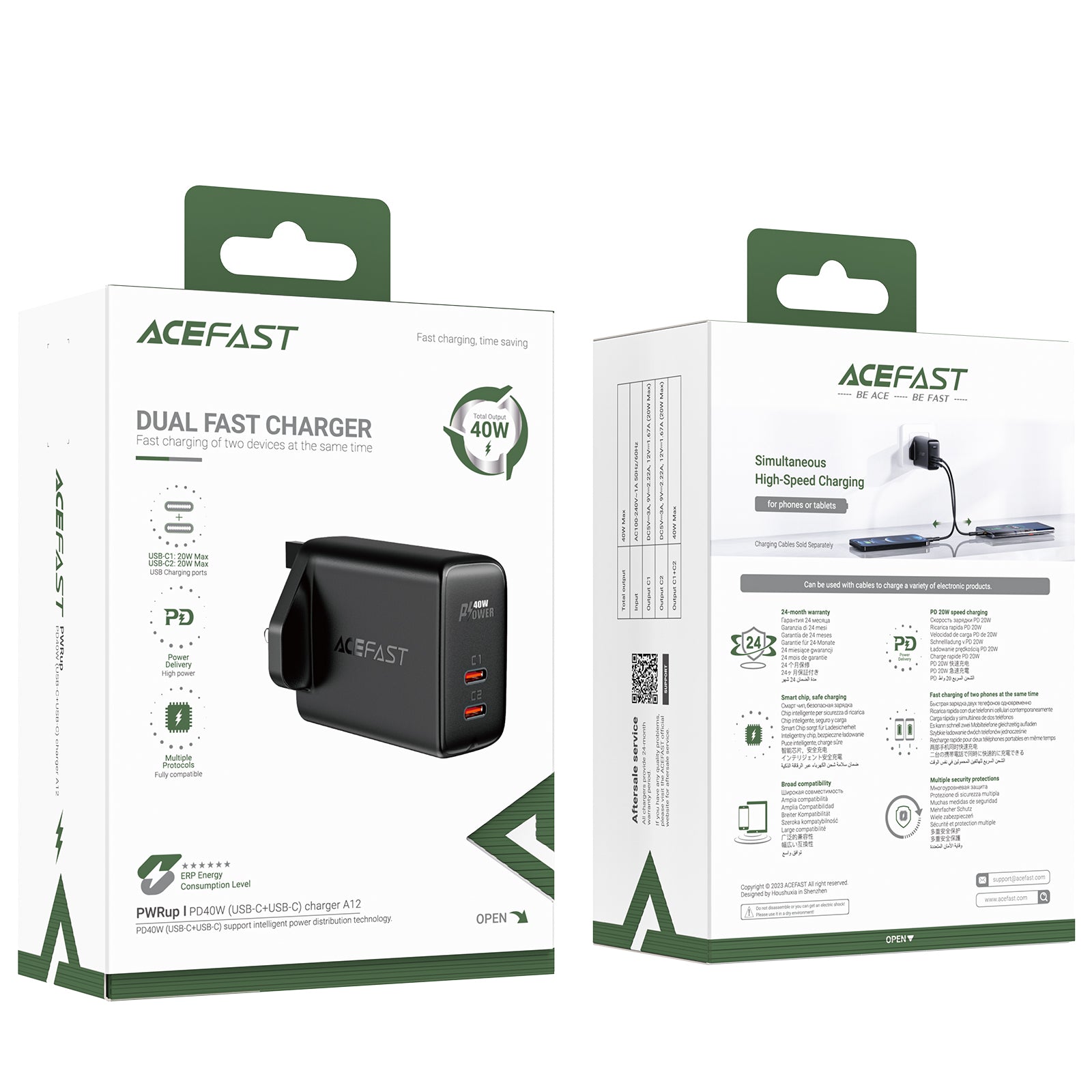 A12 PD40W(USB-C+USB-C) Dual Port Charger (UK)