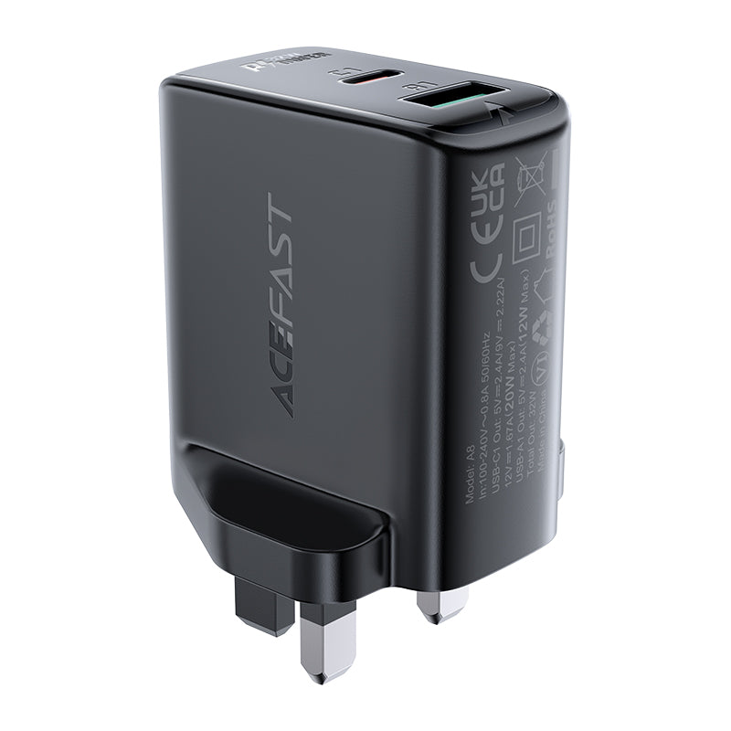 A8 PD32W (USB-C+USB-A) Dual Port Charger (UK)