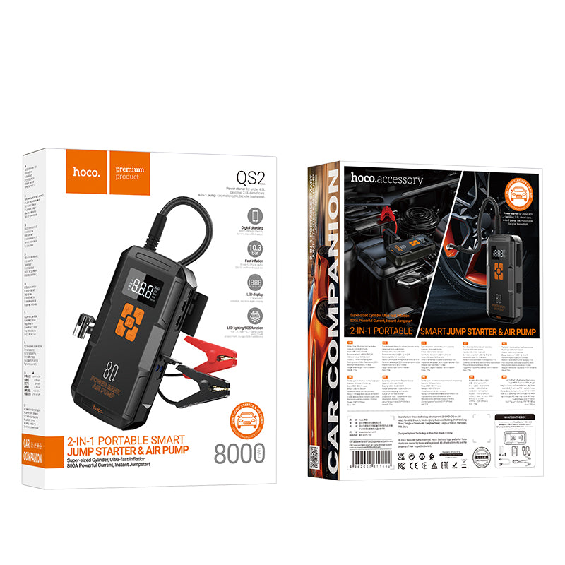 Hoco QS2 Land Portable Smart Air Pump Emergency With Start-Up Power Bank (8000mAh)