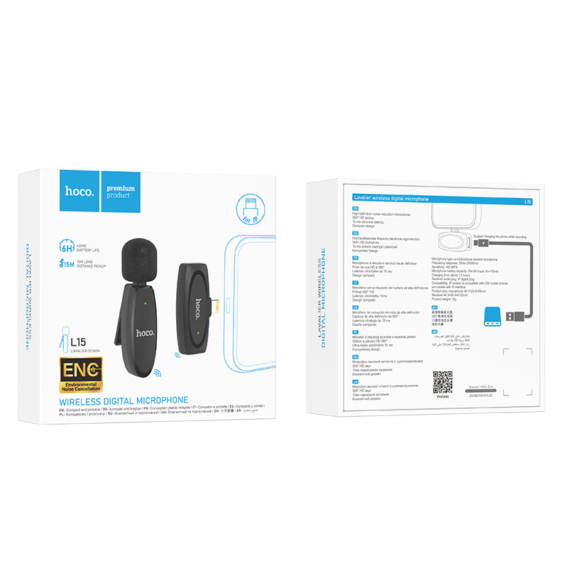 L15 Crystal, Lavalier Wireless Microphone With Receiver for iPhone, 360° HD Sound Pickup, Noise Reduction