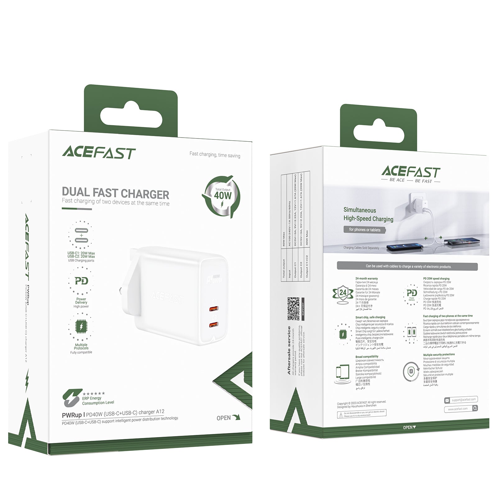 A12 PD40W(USB-C+USB-C) Dual Port Charger (UK)