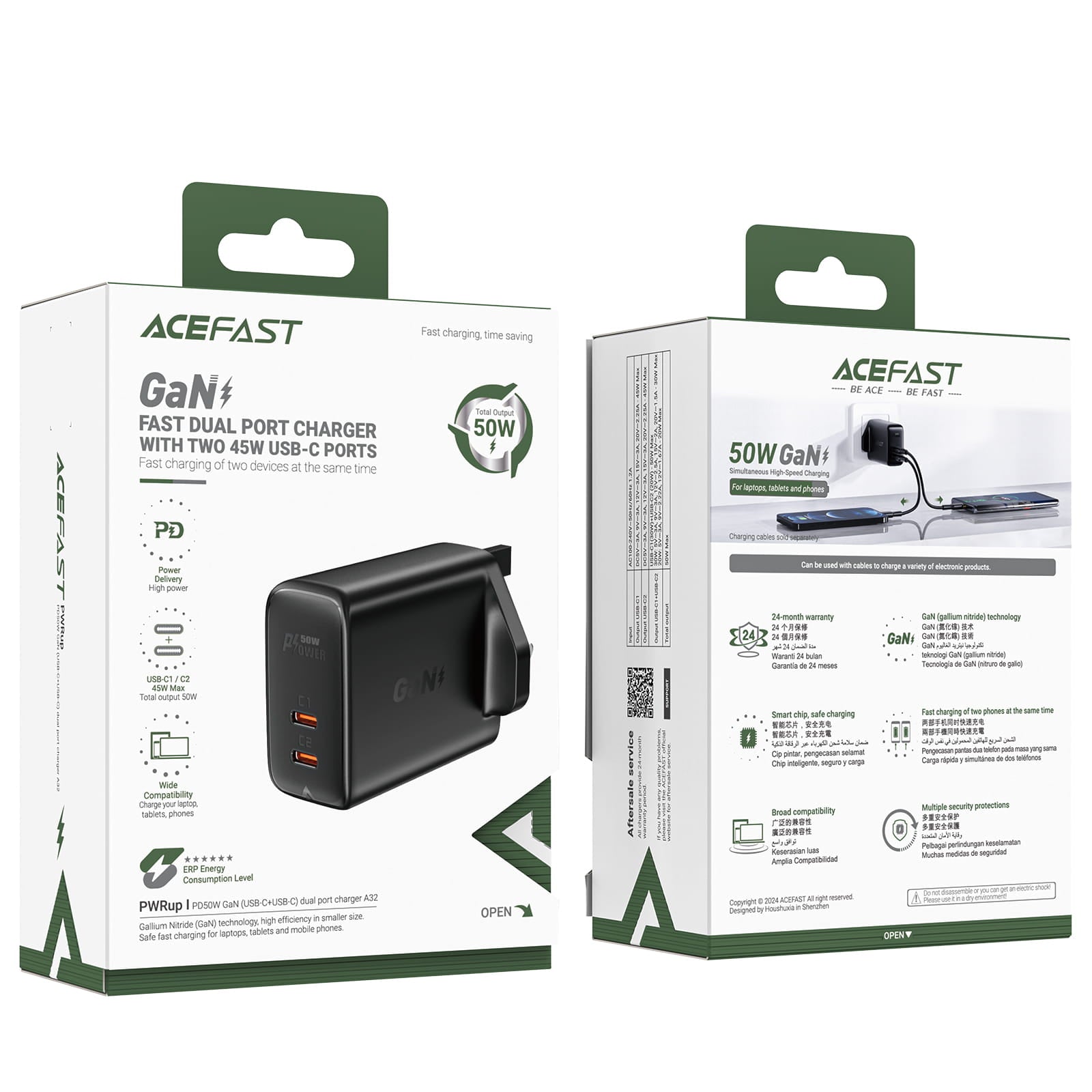 A32 PD50W GaN (USB-C+USB-C) Dual Port Charger (UK)