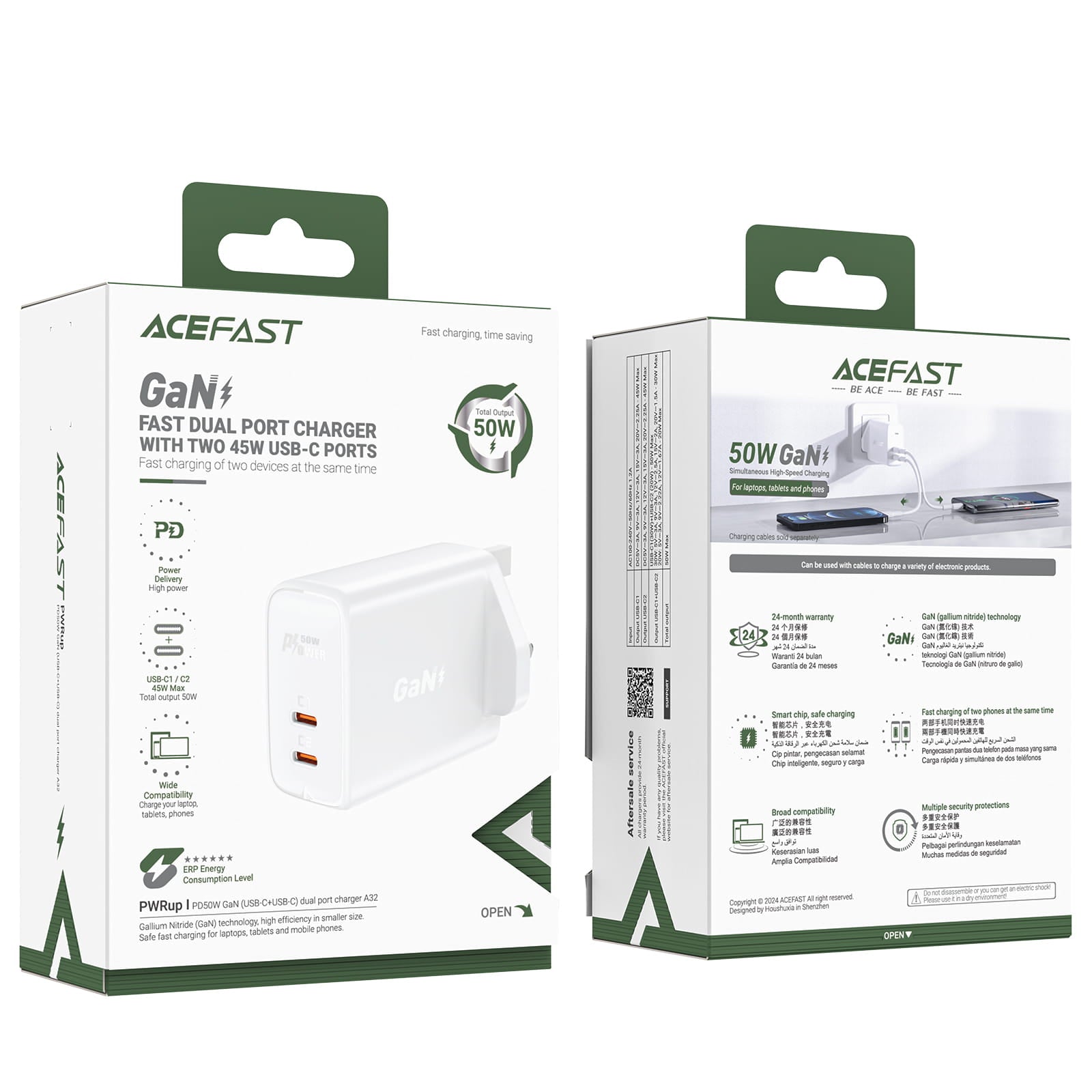 A32 PD50W GaN (USB-C+USB-C) Dual Port Charger (UK)