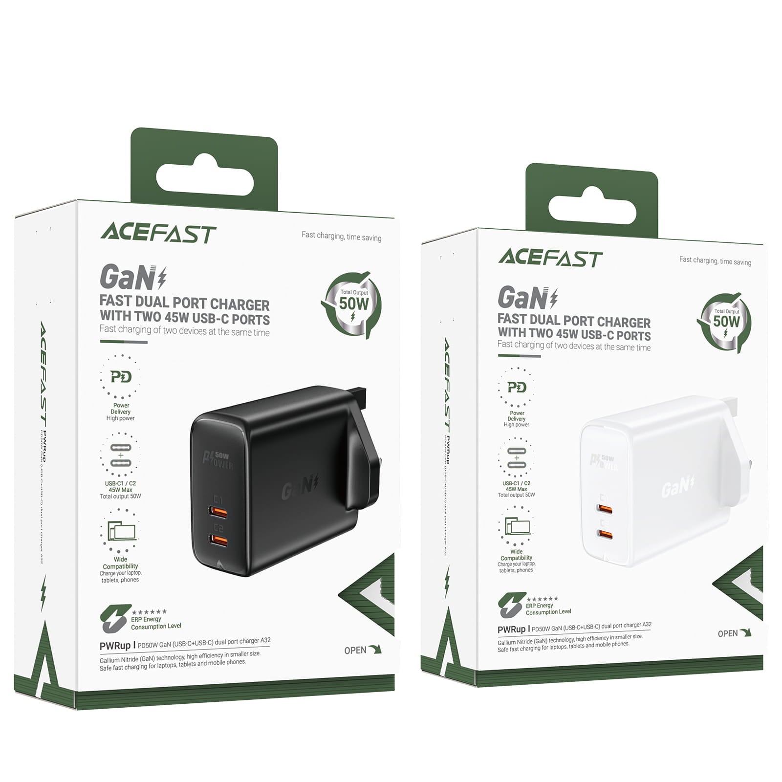 A32 PD50W GaN (USB-C+USB-C) Dual Port Charger (UK)