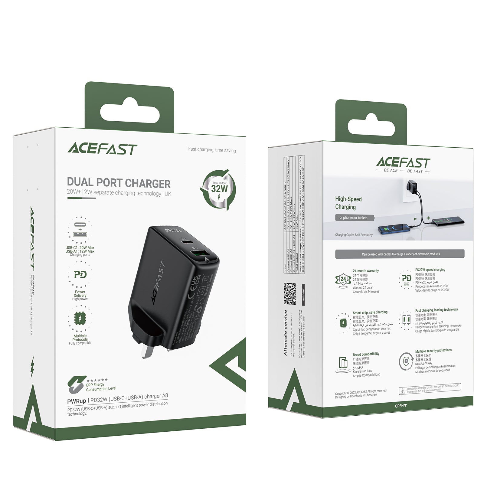 A8 PD32W (USB-C+USB-A) Dual Port Charger (UK)
