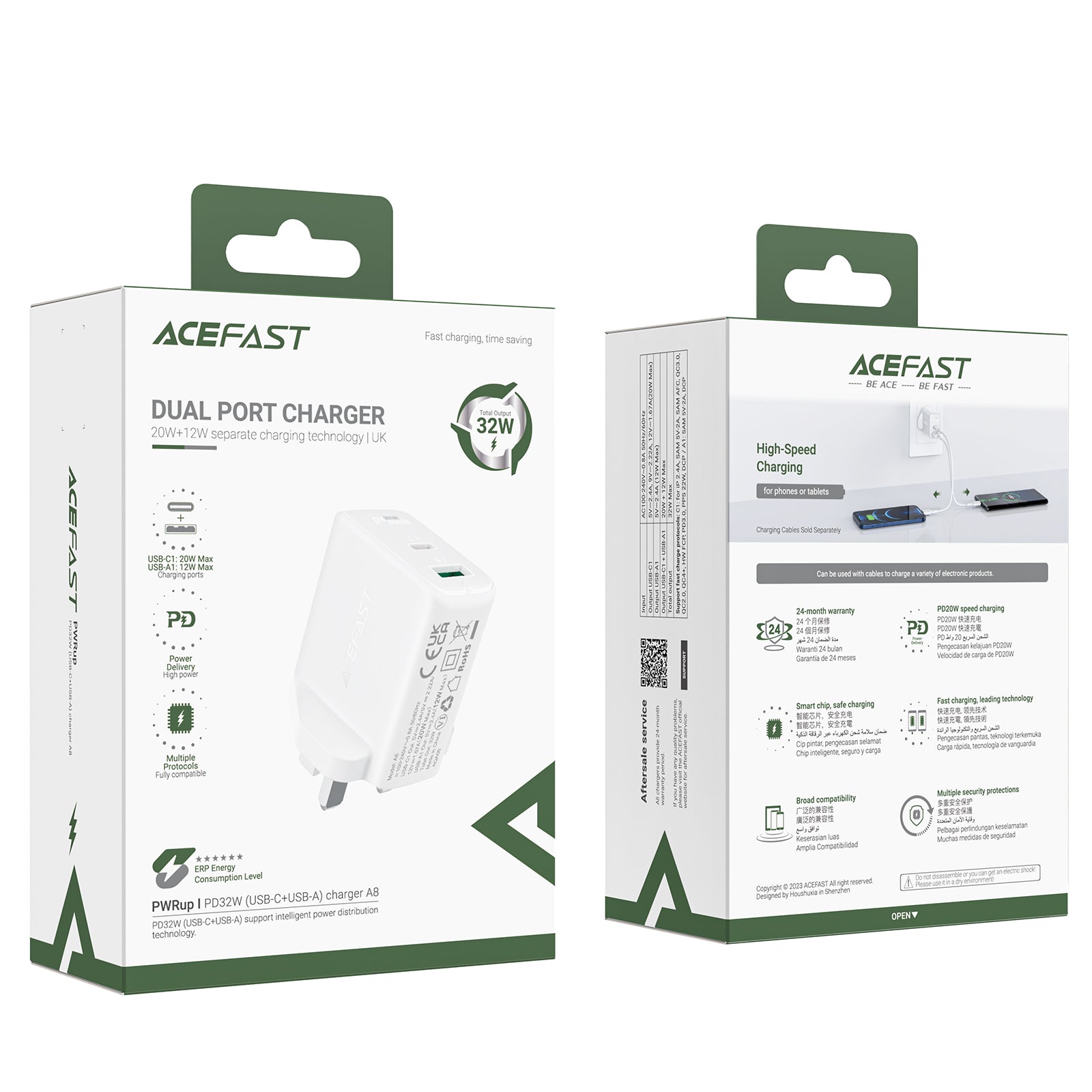 A8 PD32W (USB-C+USB-A) Dual Port Charger (UK)