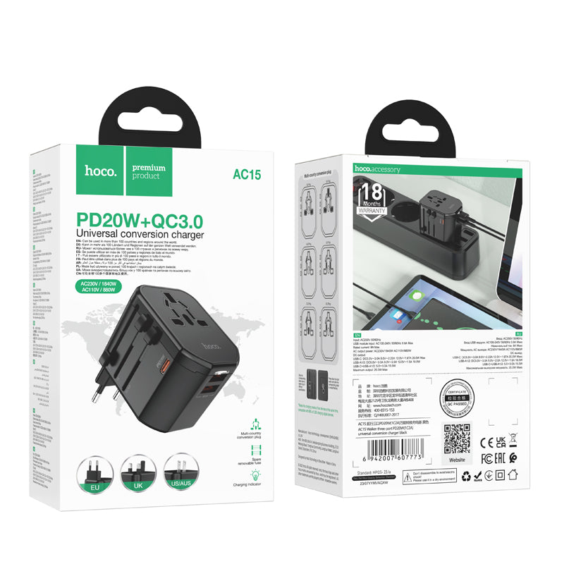 Hoco AC15 Walker Three-Port PD20W (1C2A) Universal Conversion Charger