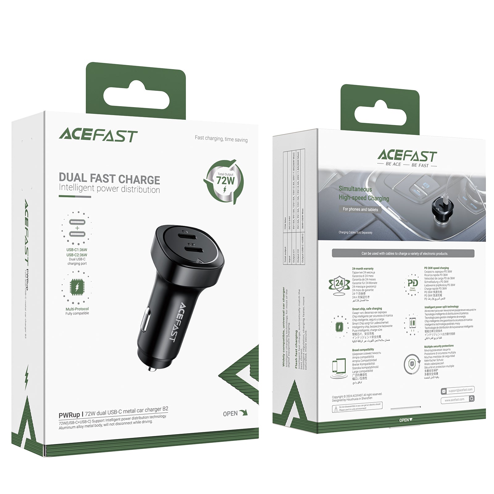 B2 72W dual USB-C Metal Car Charger