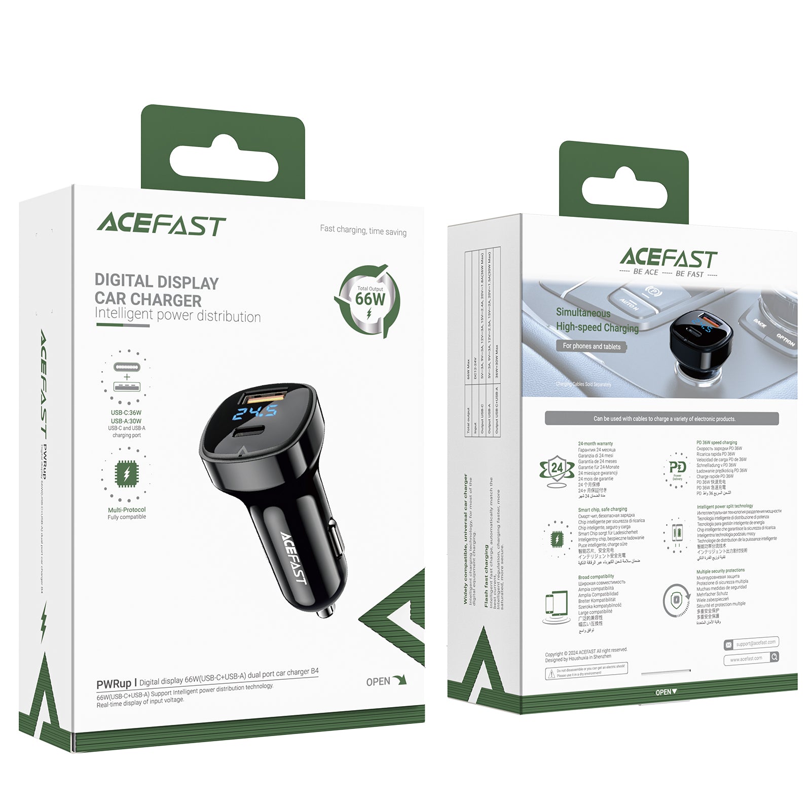 B4 Digital Display 66W(USB-C+USB-A) Dual Port Car Charger