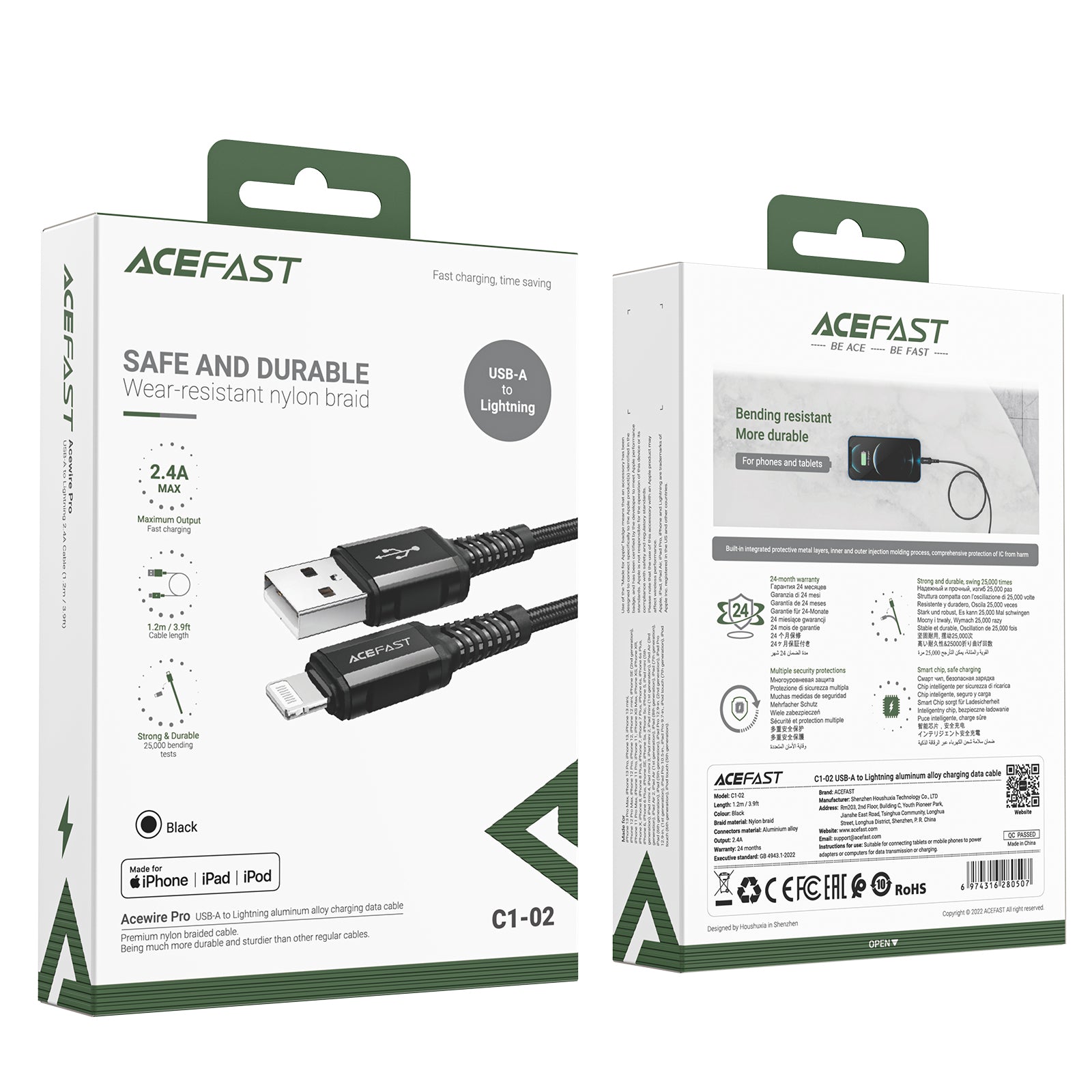C1-02 USB-A to Lightning Aluminum Alloy Charging Data Cable
