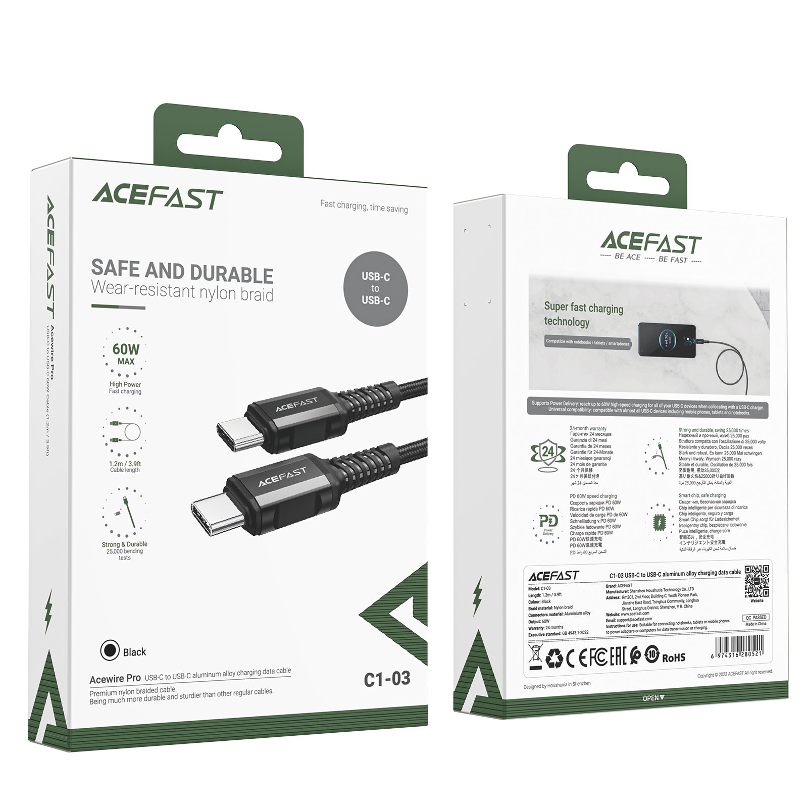 C1-03 USB-C to USB-C Aluminum Alloy Charging Data Cable