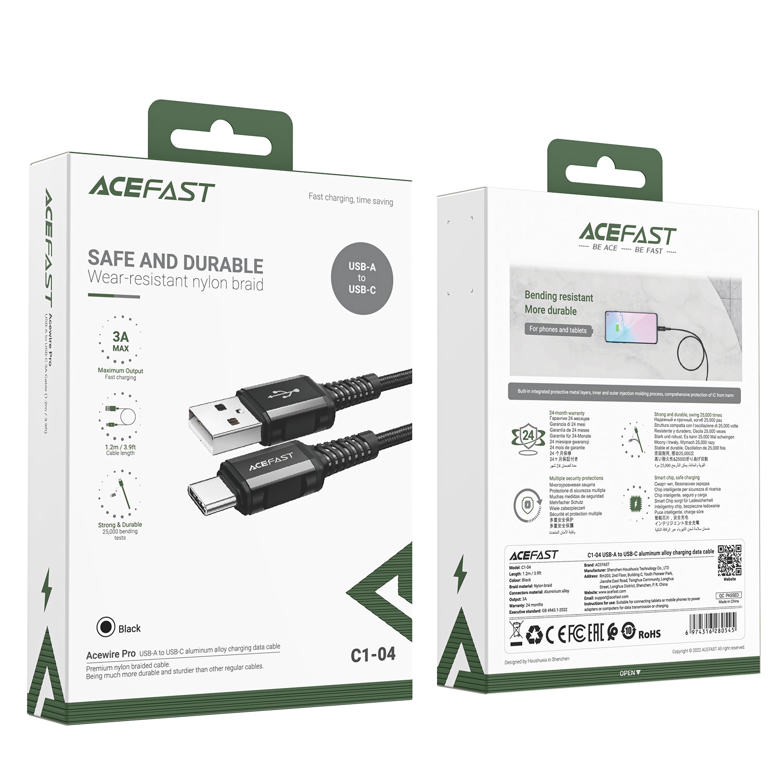C1-04 USB-A to USB-C aluminum alloy charging data cable 2M