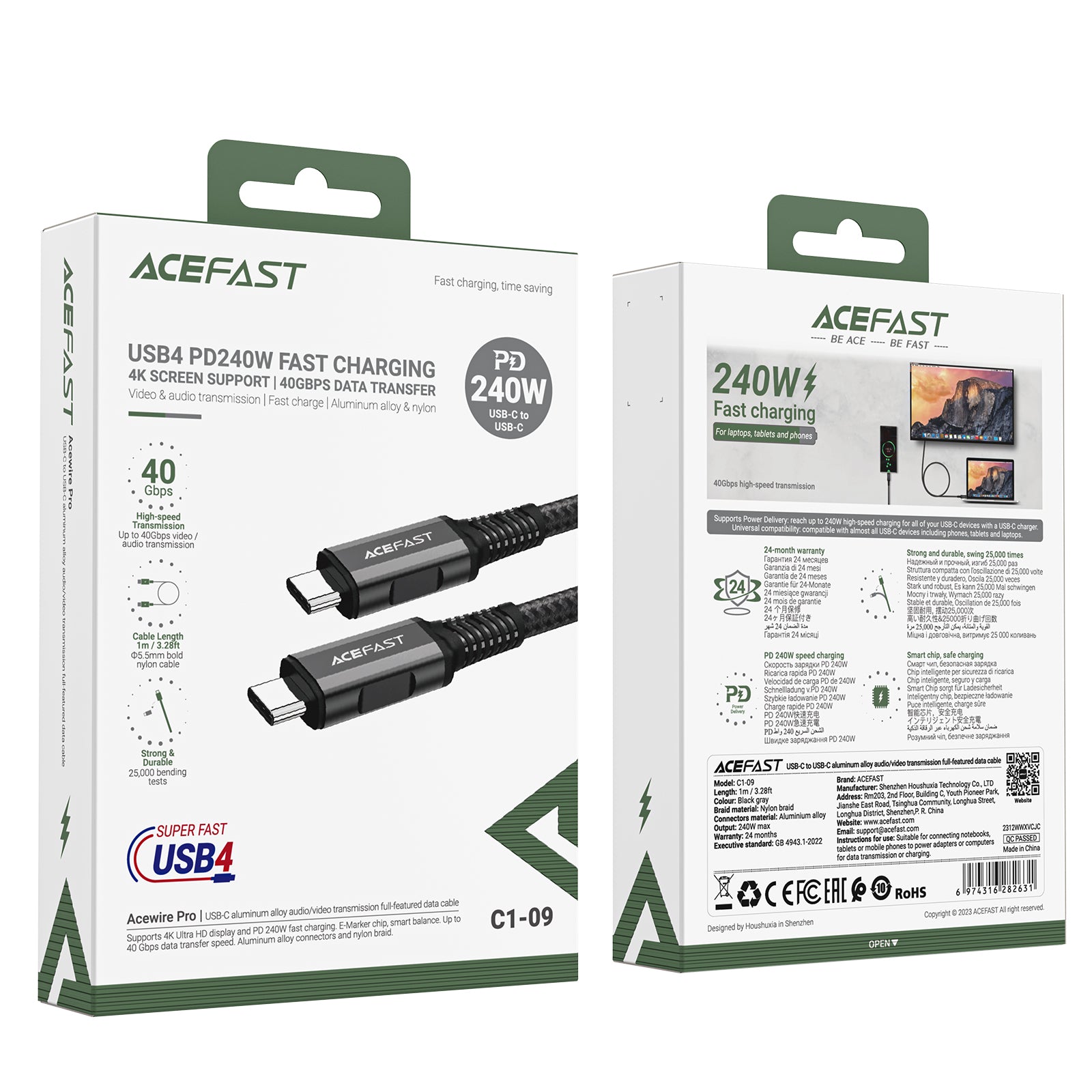 C1-09 USB-C to USB-C Aluminum Alloy Audio/Video Transmission Full-Featured Data Cable