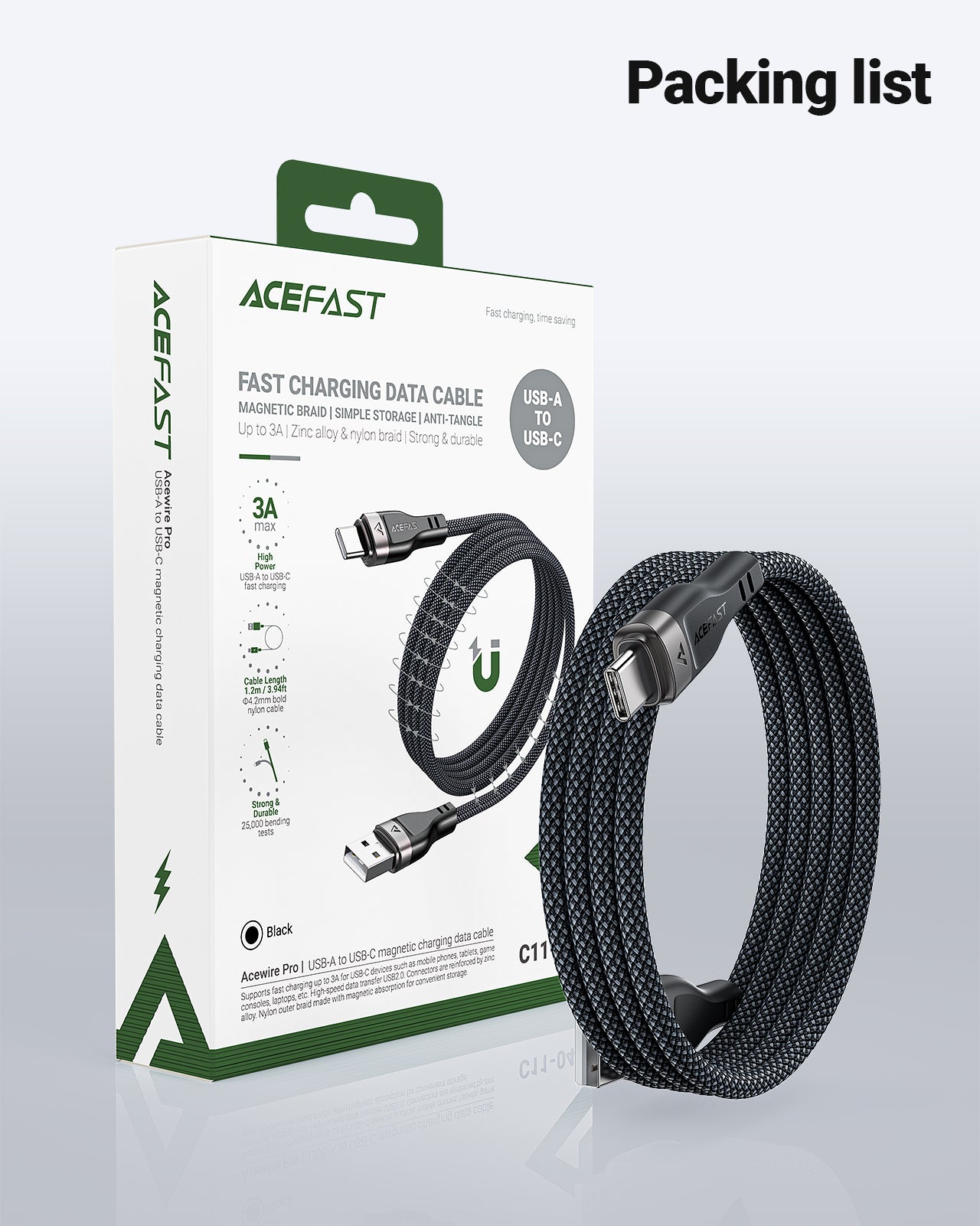 C11-04 USB-A to USB-C Magnetic Charging Data Cable