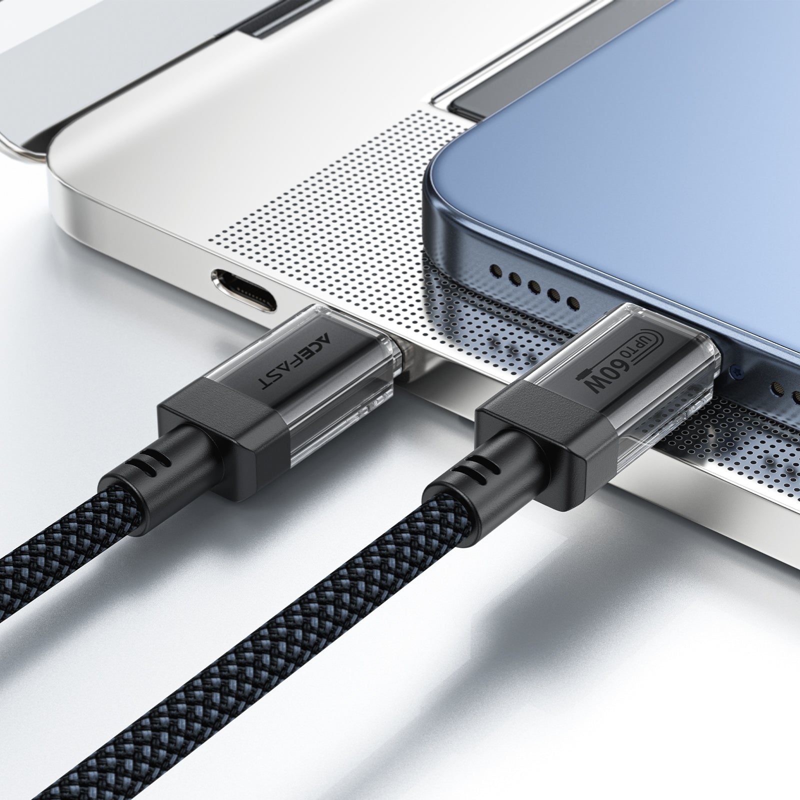 C12-03 USB-C to USB-C Transparent Shell Stainless Steel Charging Data Cable