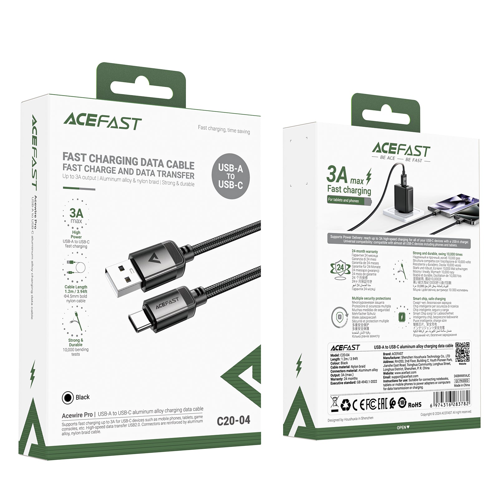 C20-04 USB-A to USB-C Aluminum Alloy Charging Data Cable