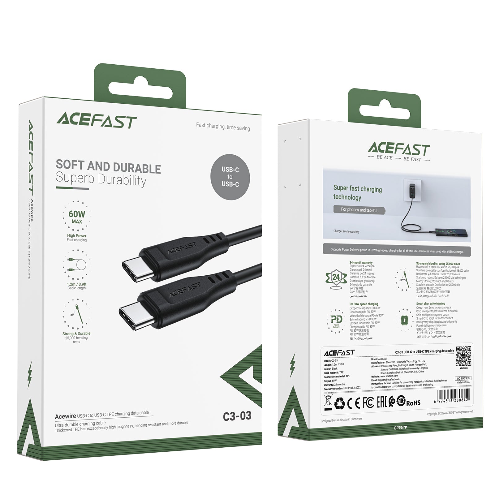 C3-03 USB-C to USB-C TPE Charging Data Cable