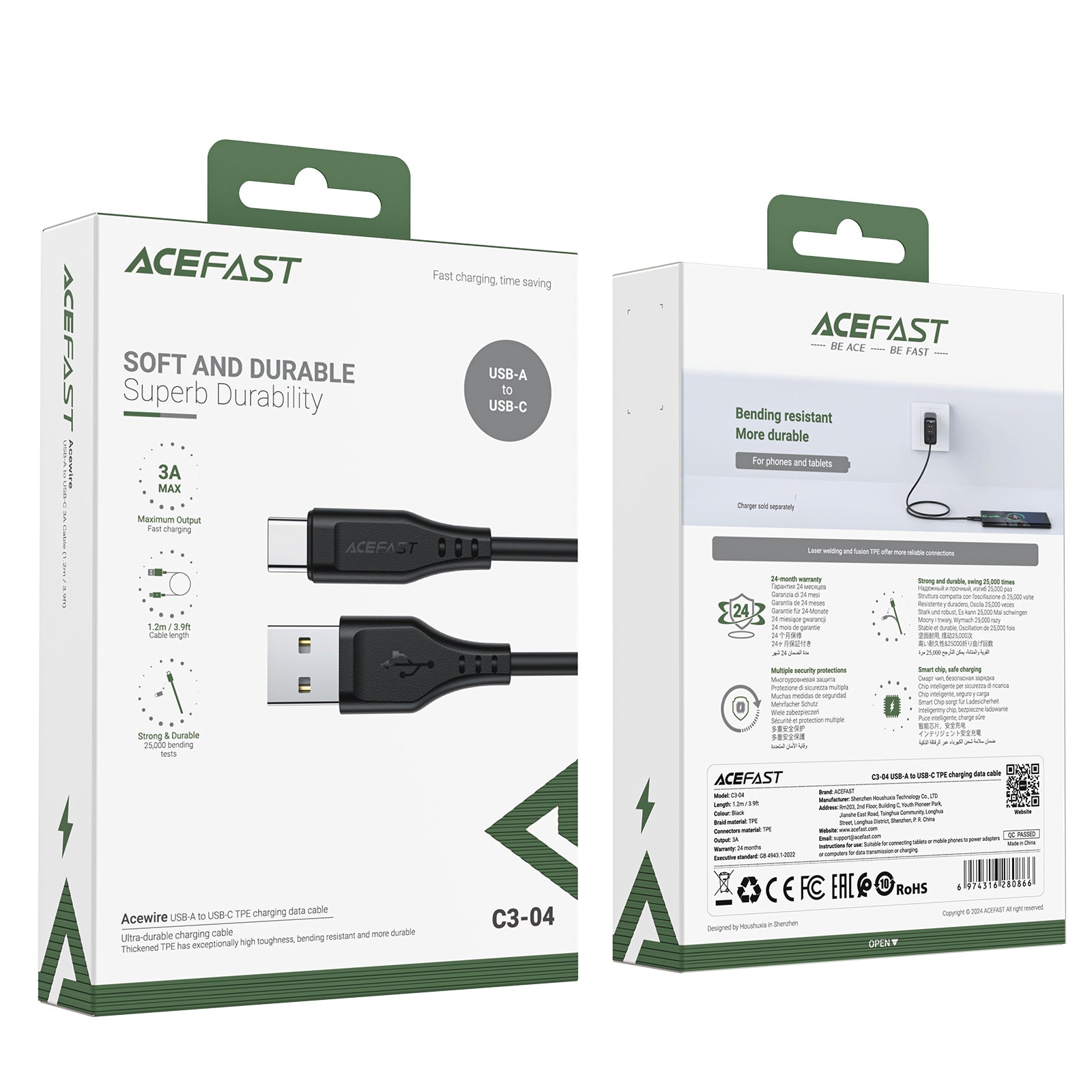 C3-04 USB-A to USB-C TPE Charging Data Cable