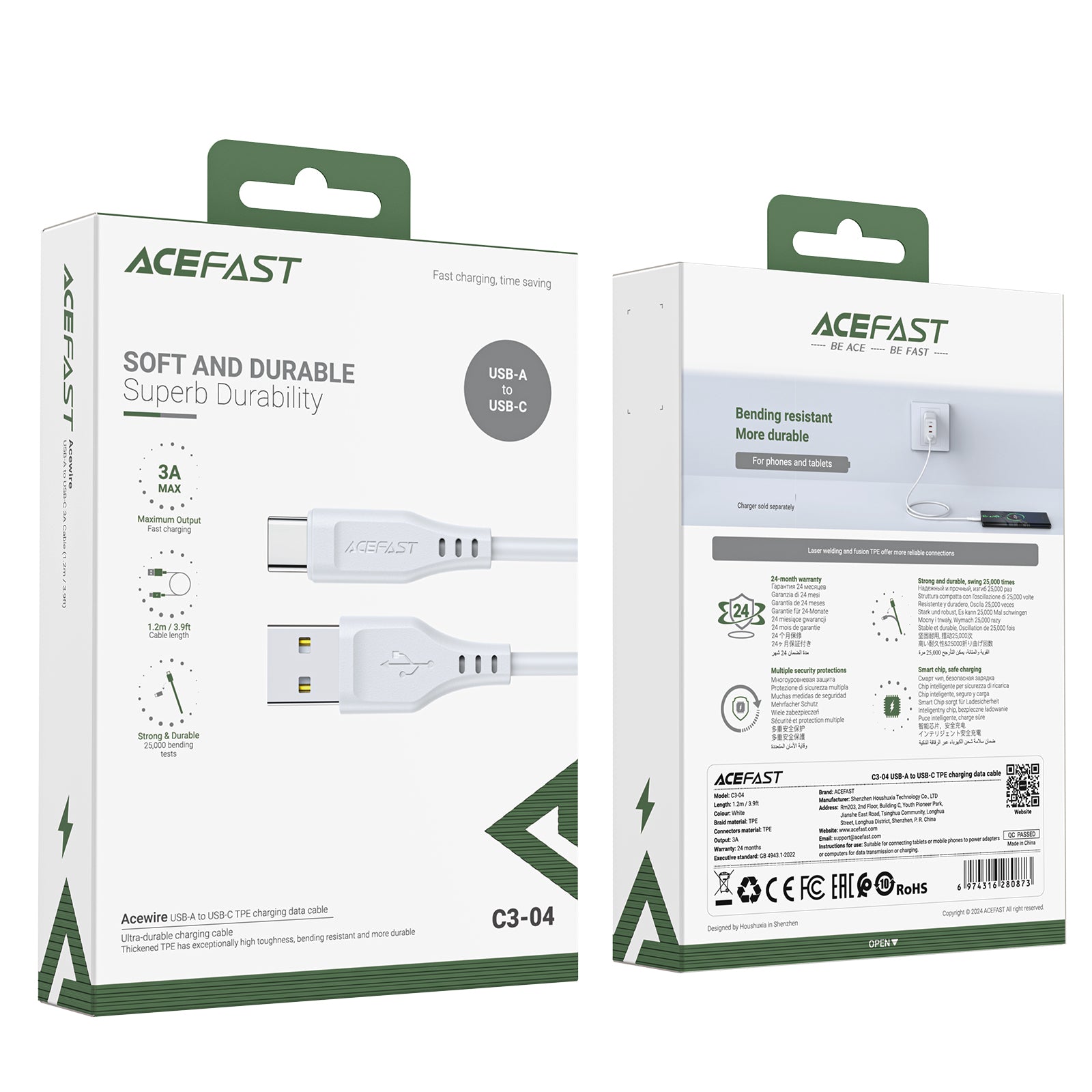 C3-04 USB-A to USB-C TPE Charging Data Cable