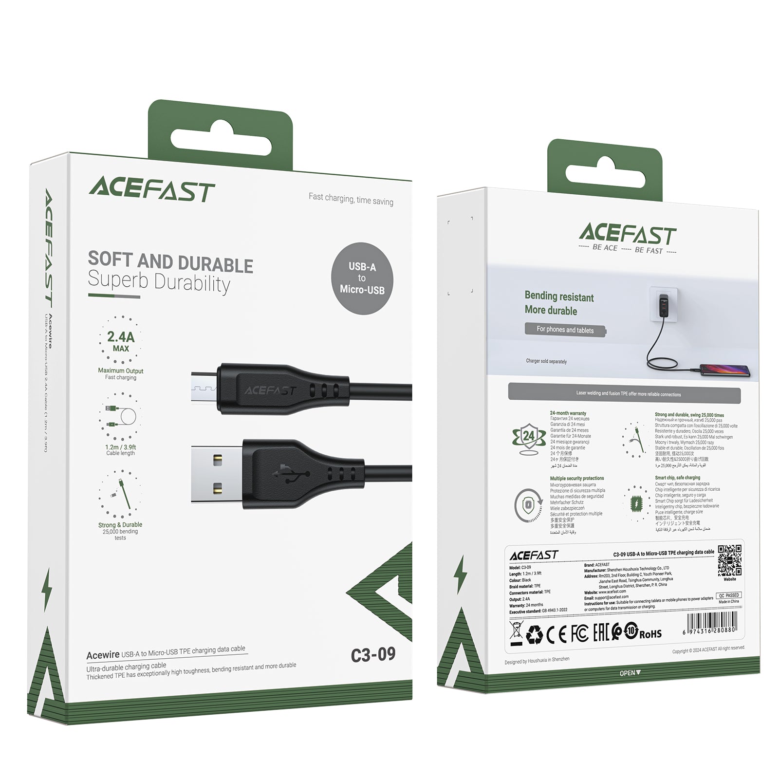 C3-09 USB-A to Micro-USB TPE Charging Data Cable