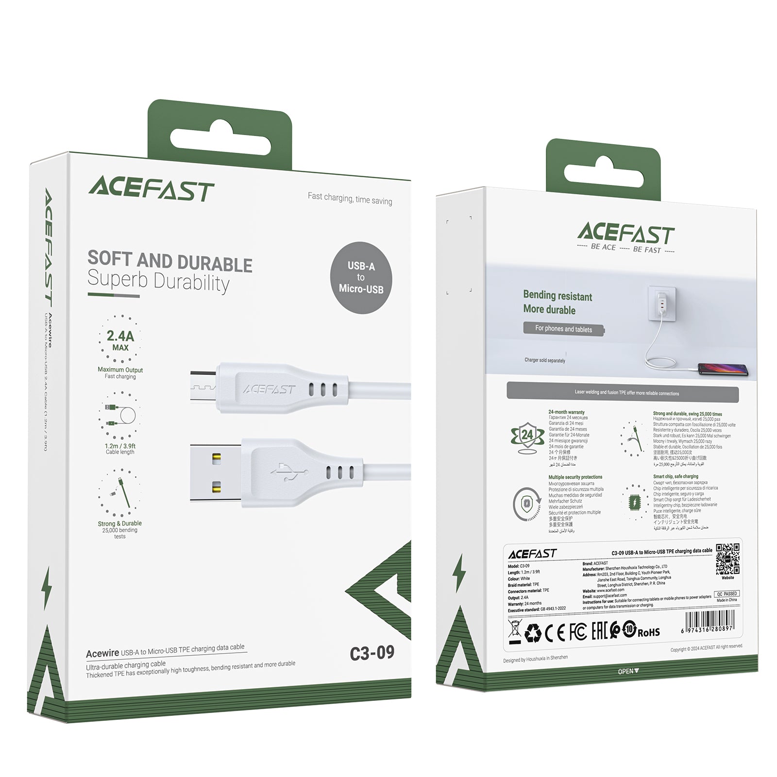 C3-09 USB-A to Micro-USB TPE Charging Data Cable
