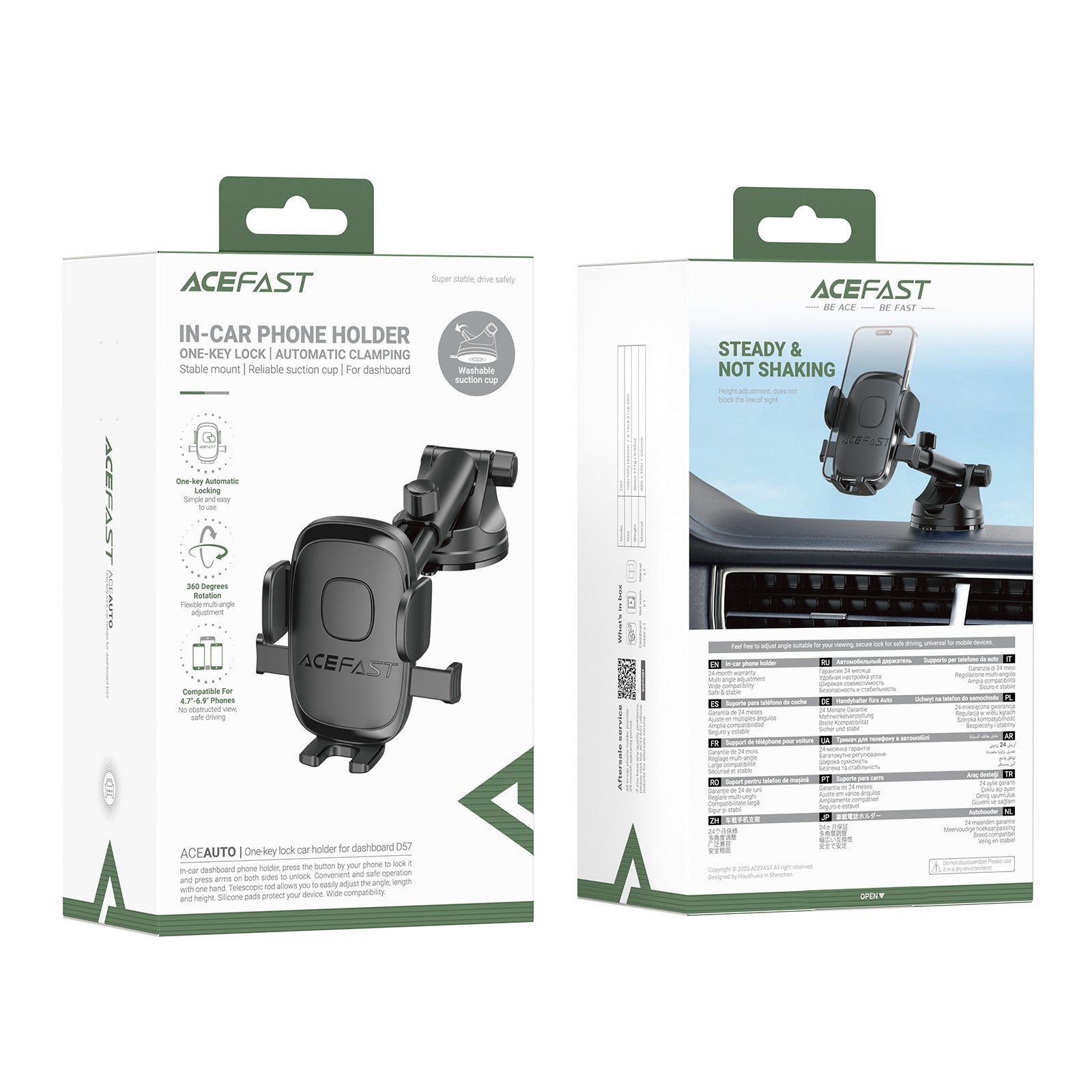 D57 One-Key Lock Car Holder for Dashboard | Acefast