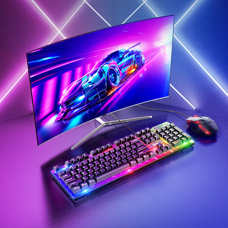 GM18 Luminous Gaming Keyboard and Mouse Set (Arabic Version) | LED Tri-color Rainbow Cool Lighting Effect