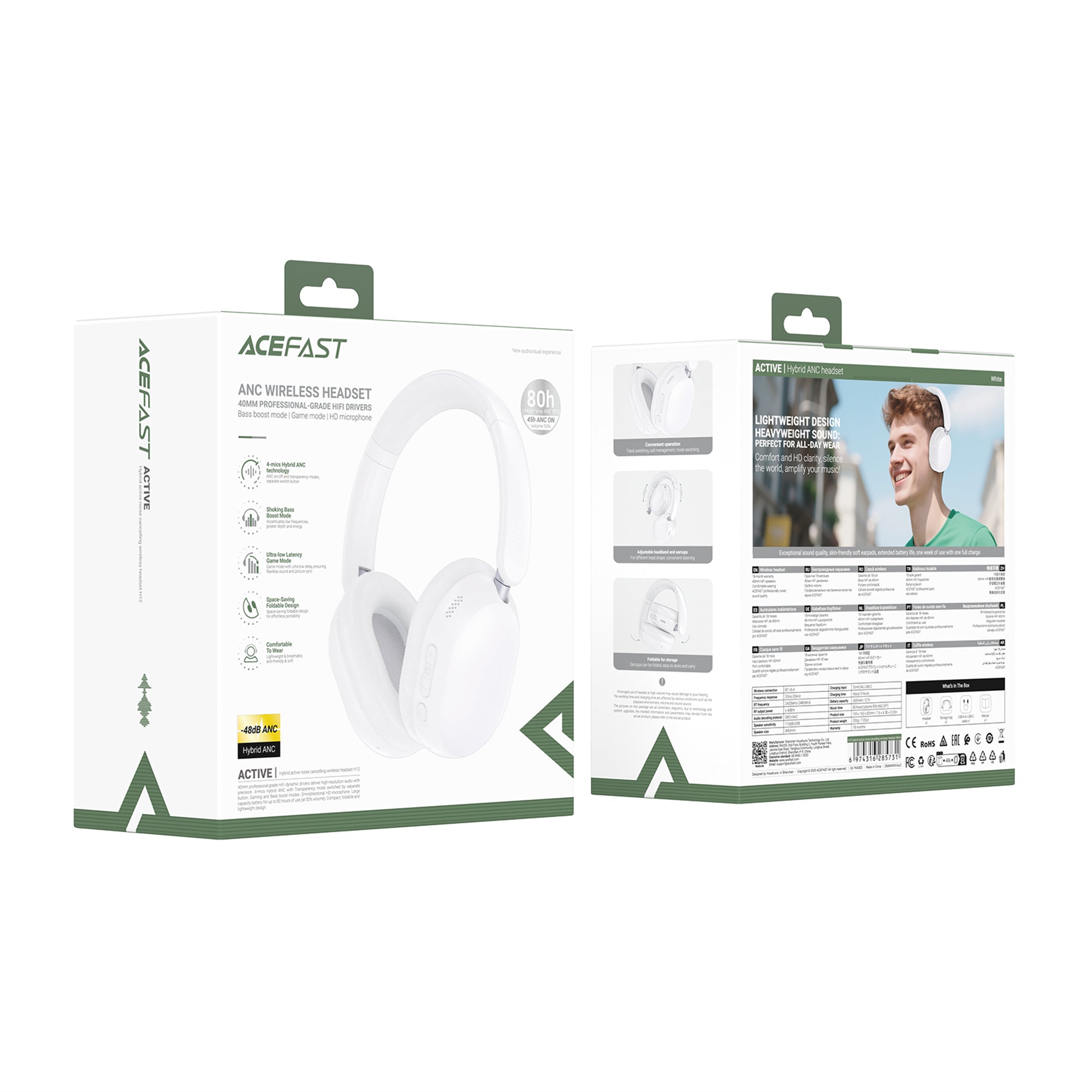 H12 Hybrid Active Noise Cancelling Wireless Headset