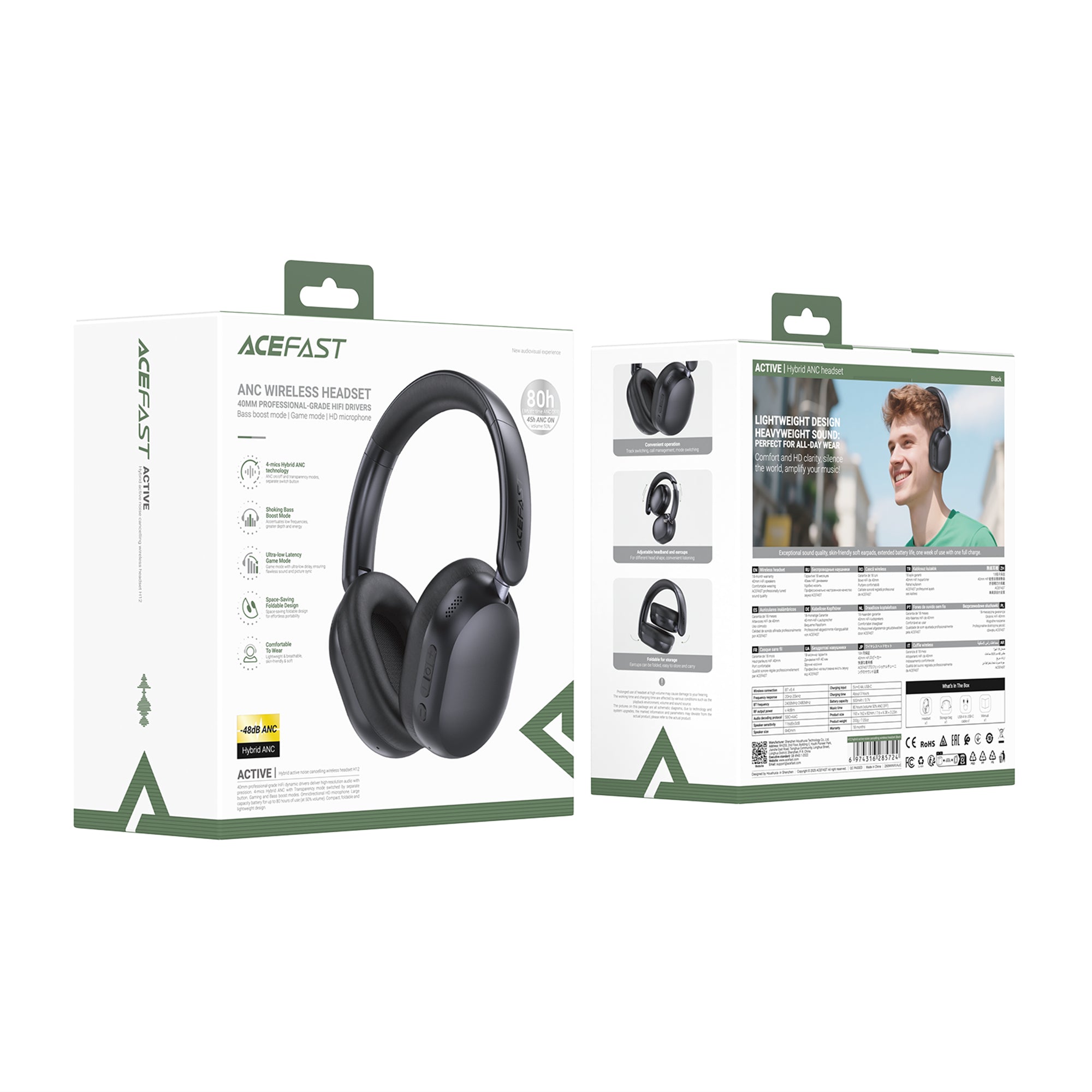 H12 Hybrid Active Noise Cancelling Wireless Headset