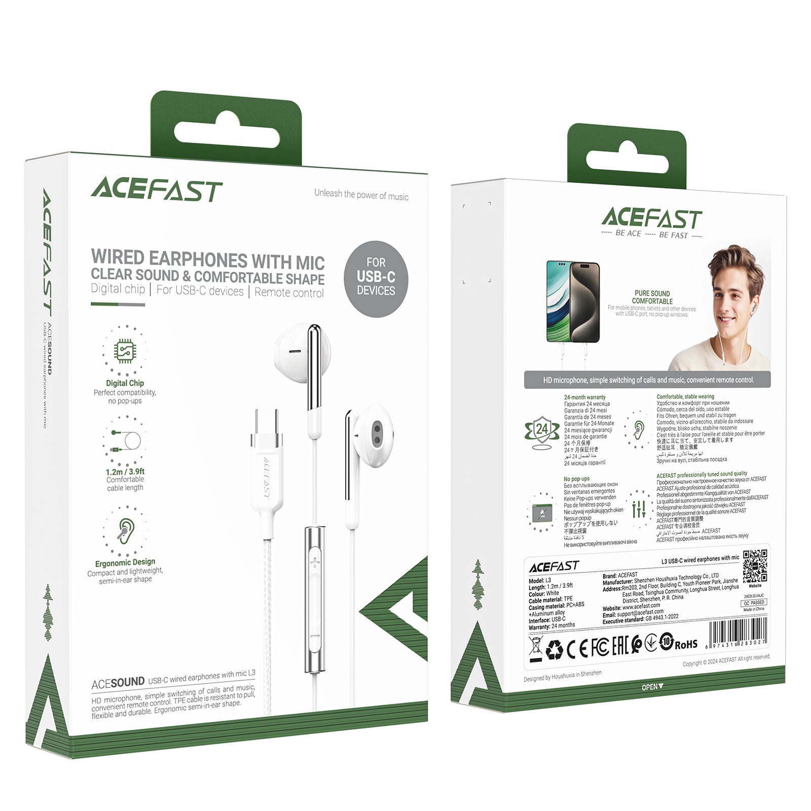 L3 USB-C wired earphones with mic