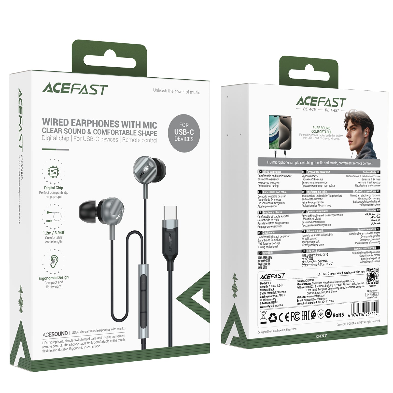L6 USB-C in-Ear Wired Earphones With Mic
