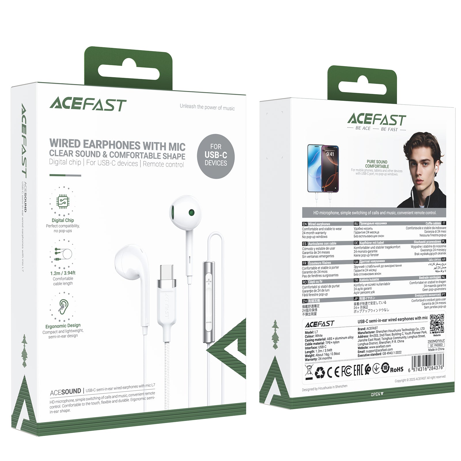 L7 USB-C Semi-In-Ear Wired Earphones With Mic