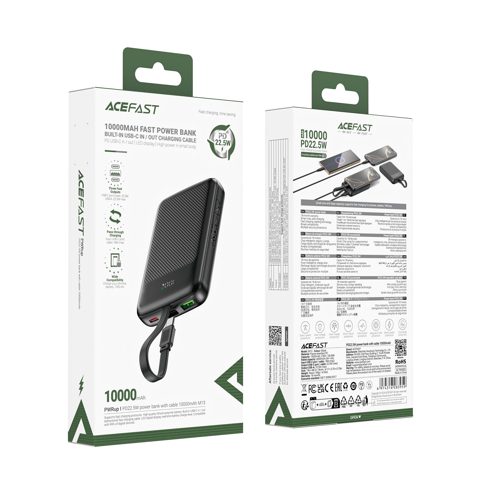 M13-10000 PD22.5W Power Bank With Cable
