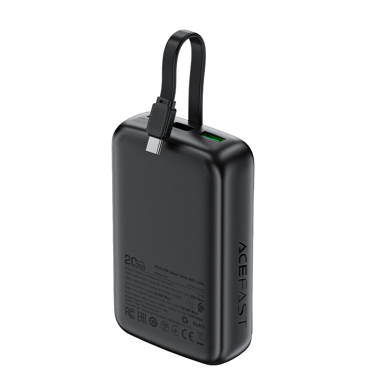 M14-20000 PD22.5W Power Bank With Cable | CE/FCC/ROHS/ECA Certification