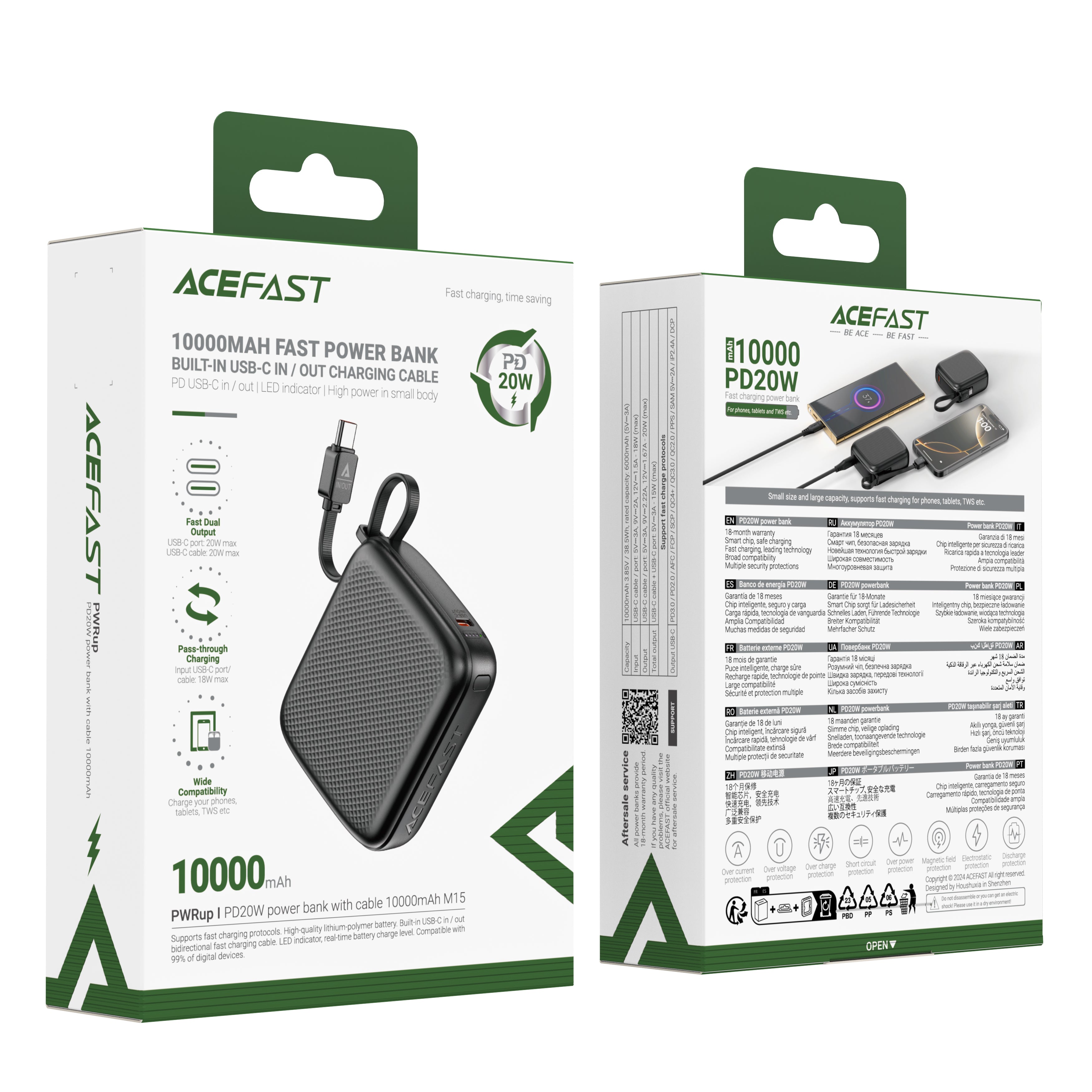 M15-10000 PD20W Power Bank With Cable 10000mAh