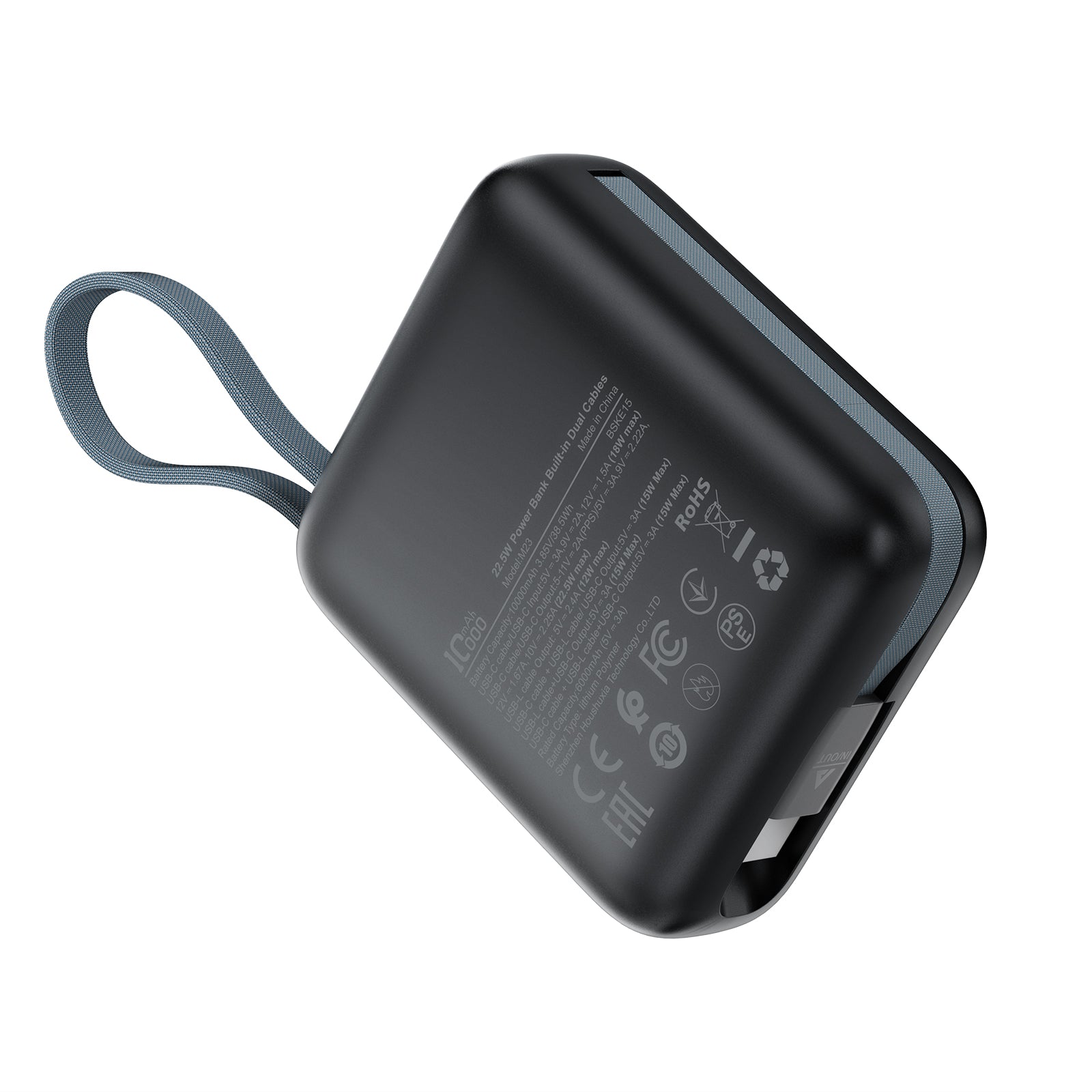 M23-10000 22.5W Power bank built-in dual Cables | Type-C+ Lightning dual-cable design