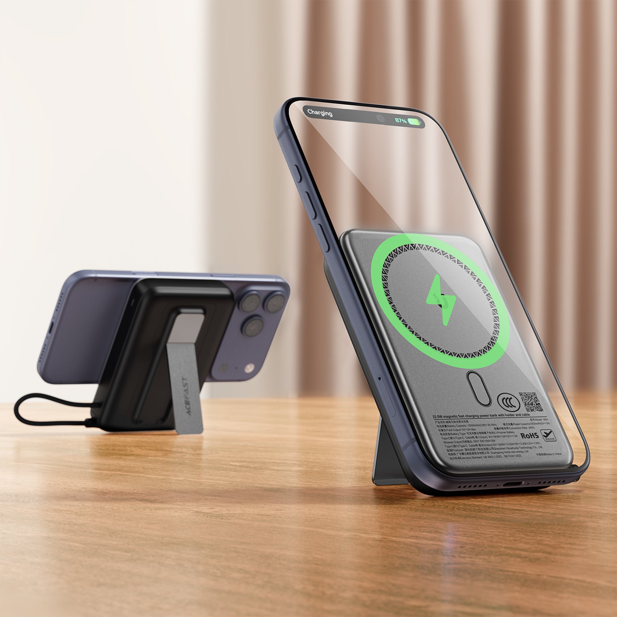 M24-10000 22.5W Magnetic Fast Charging Power Bank With Holder and Cable (CCC)