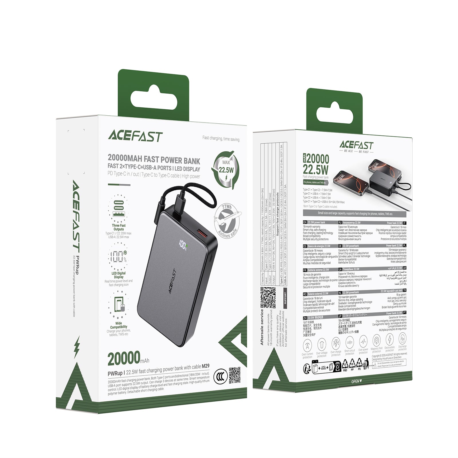 M29 22.5W Fast Charging Power Bank With Cable 20000mAh
