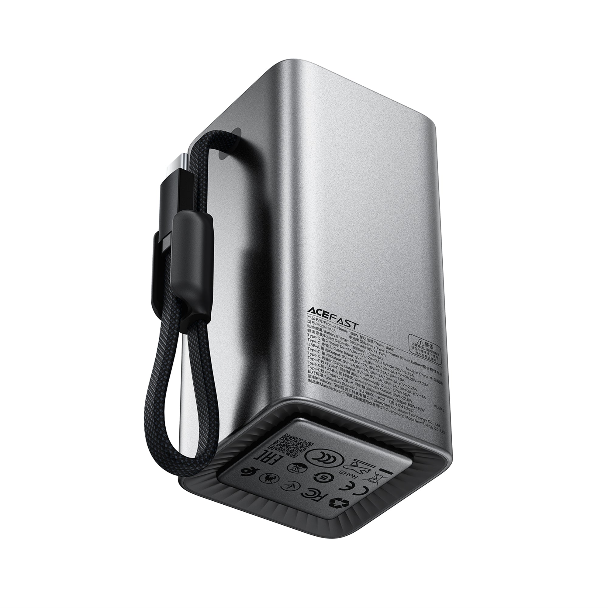 M33 100W Fast Charging Power Bank With Cable and TFT Display 20000mAh