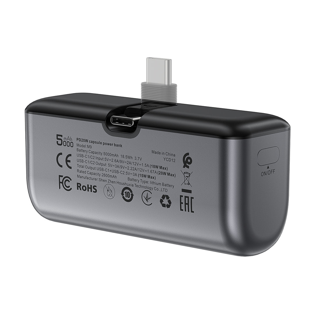 M9-5000 PD20W Capsule Power Bank | CE/FCC/ROHS/ECA Certification