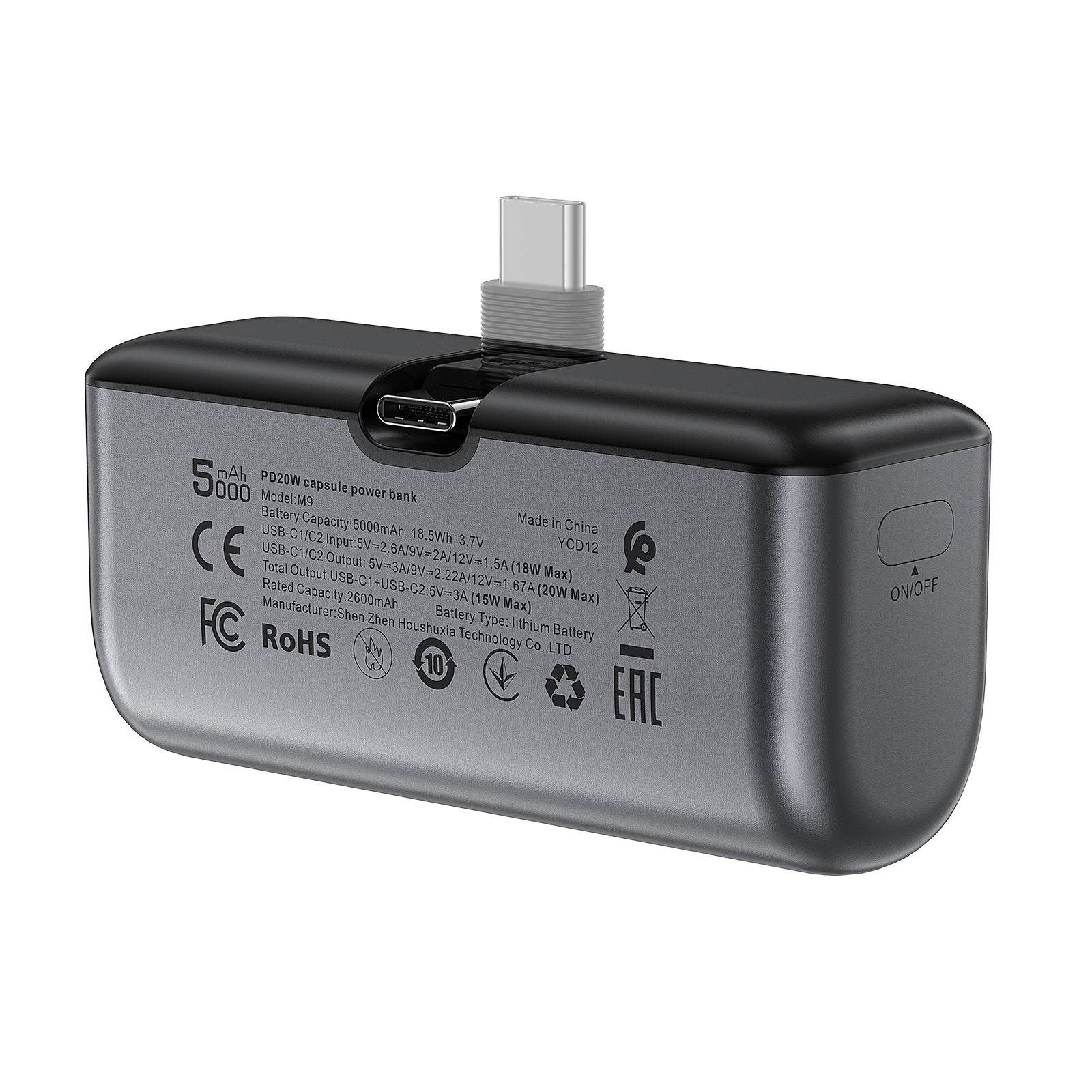 M9-5000 PD20W Capsule Power Bank | CE/FCC/ROHS/ECA Certification